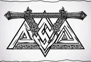 Valhalla sword  axe Valknut barbed wire chains tattoo idea