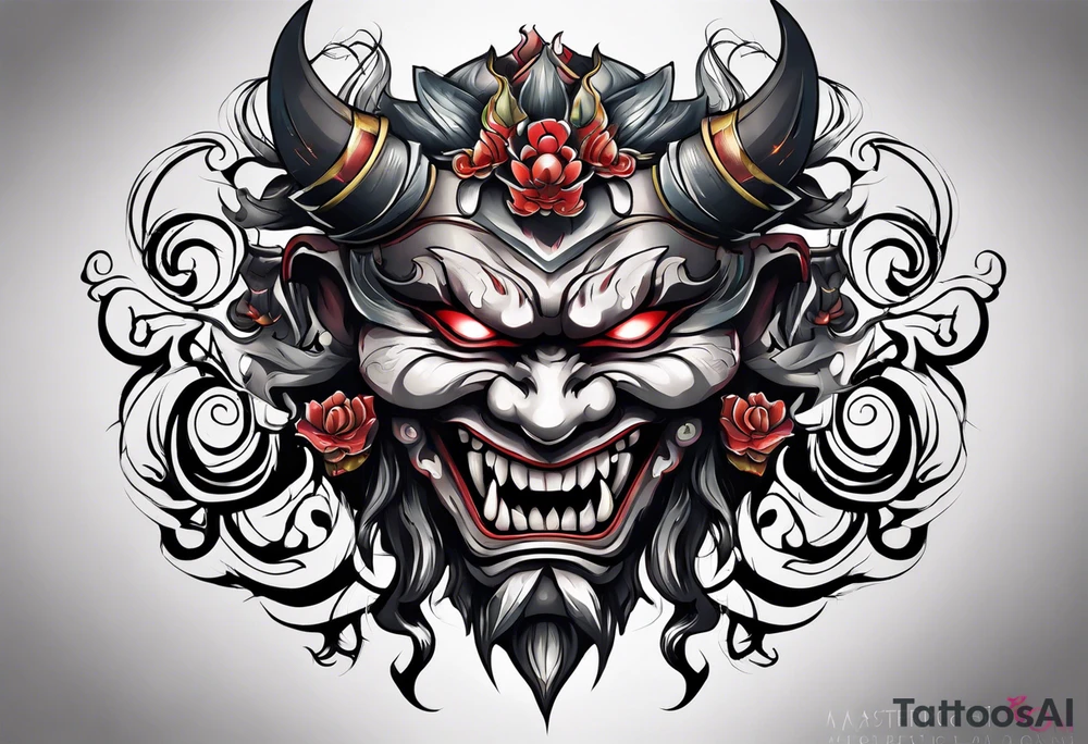 A Oni mask for protection against Evil tattoo idea