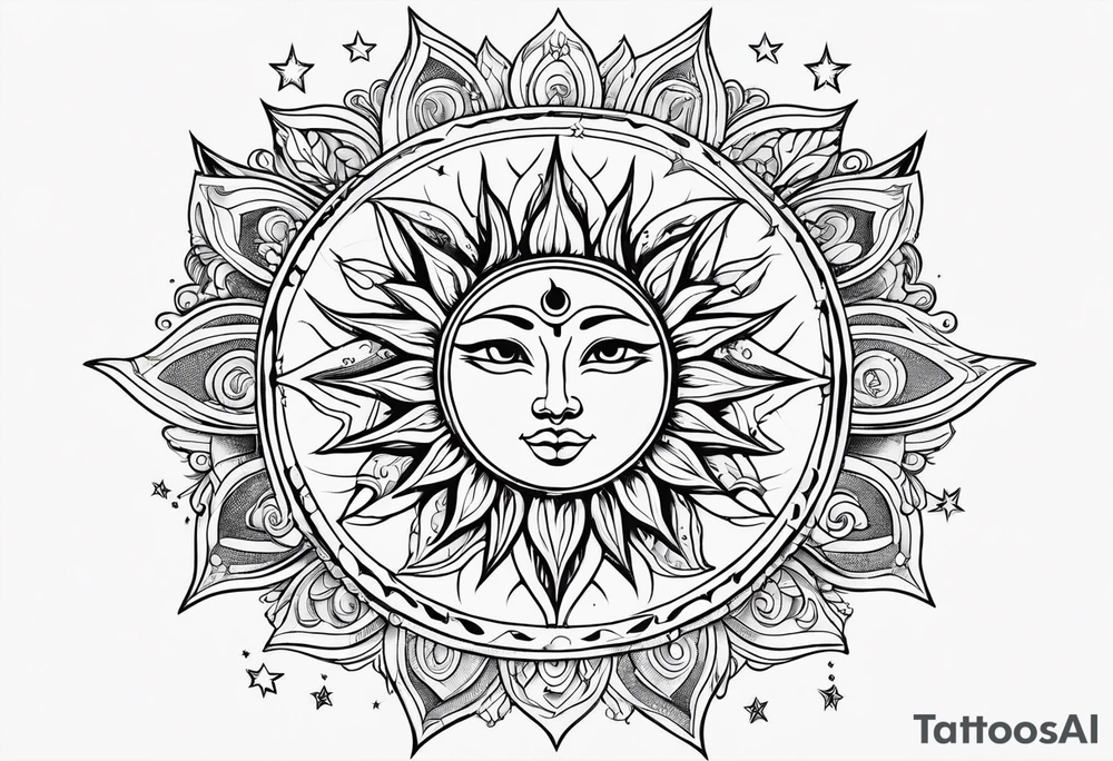 Sun moon and stars tattoo idea