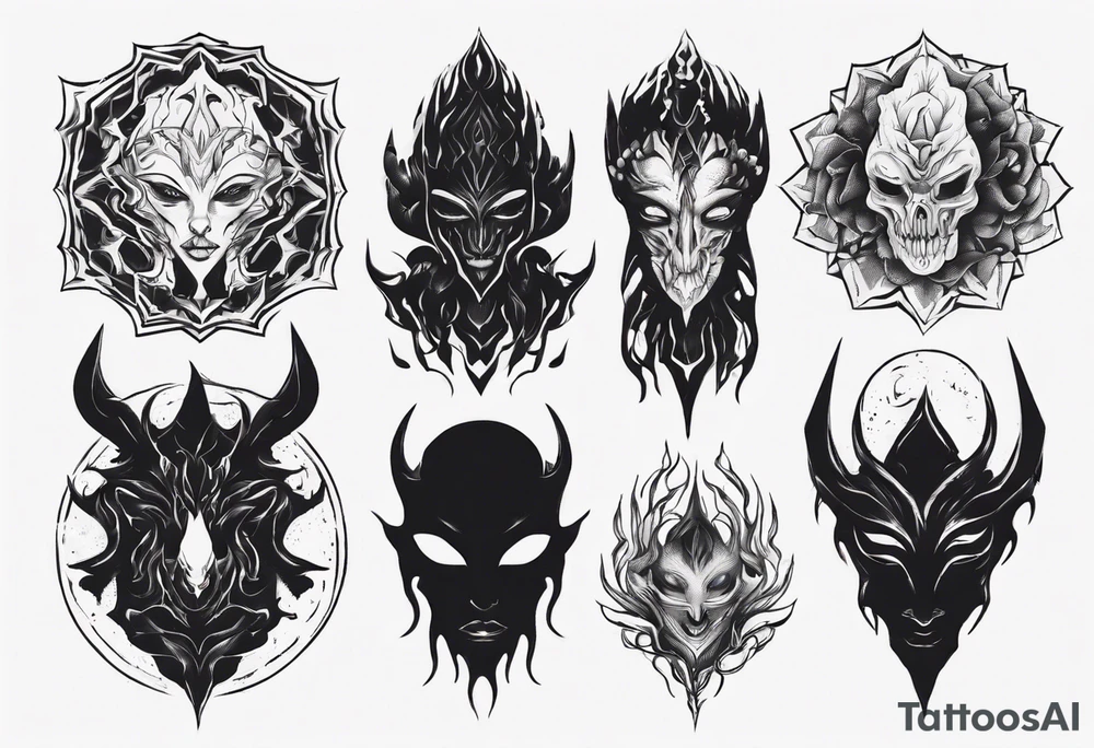 A black faceless shadow creature tattoo idea
