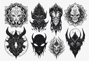 A black faceless shadow creature tattoo idea