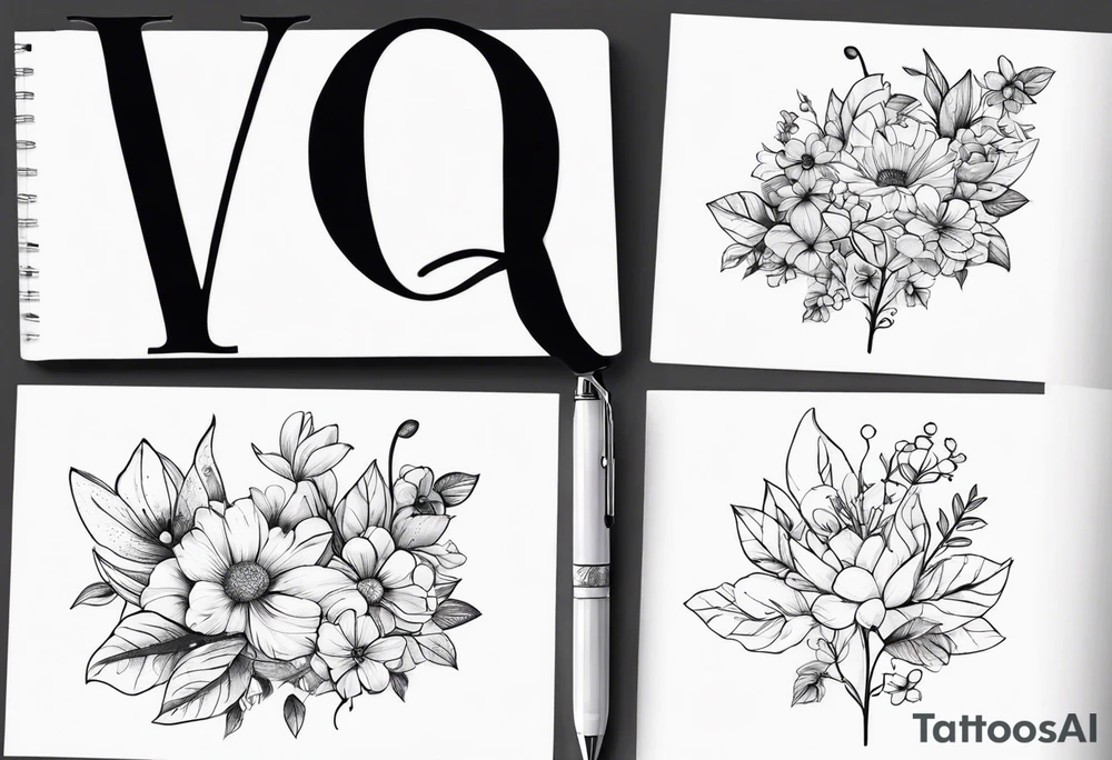 pen wrapped in flowers tattoo idea