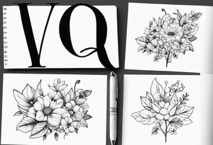 pen wrapped in flowers tattoo idea