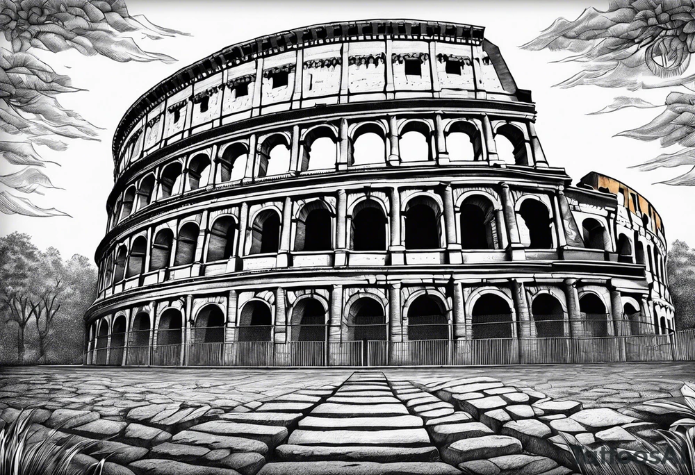 colosseum with cobble stone on ground tattoo idea