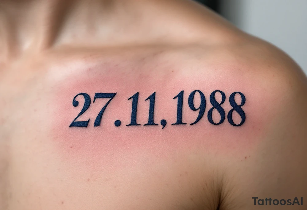 Classic 27.11.1988 carved in Roman numerals with deep navy blue shadows. tattoo idea