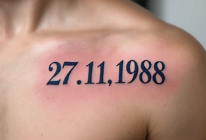 Classic 27.11.1988 carved in Roman numerals with deep navy blue shadows. tattoo idea