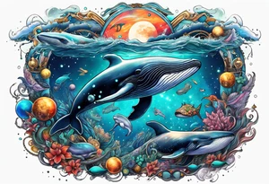 whales in outer space tattoo idea