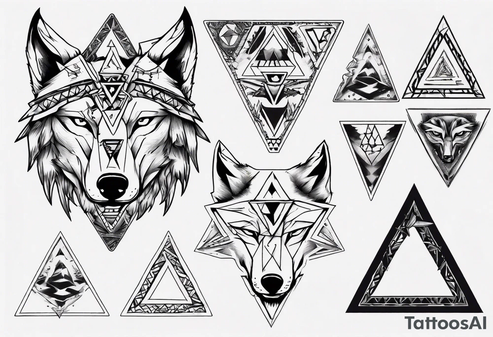 wolf head with triangle in the background tattoo idea