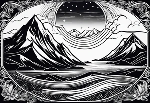 Mountains and ocean waves in a diamond shape tattoo idea
