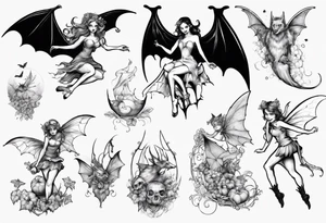 Fairy riding on a giant bat tattoo idea