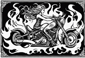 i want a tattoo of a girl riding a motorcycle with flames the words “Viking Customs” tattoo idea