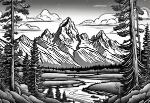 Simple Half sleeve of Teton mountain range with trees lining the bottom of tattoo tattoo idea