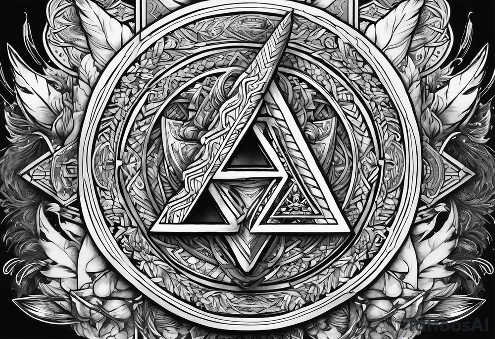 Valhalla sword shield axe Valknut tattoo idea