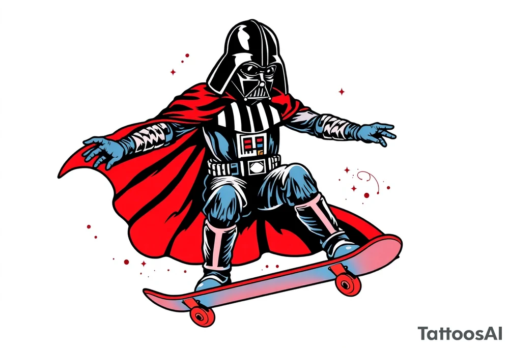 Darth Vader skateboarding >
blue & red tattoo idea