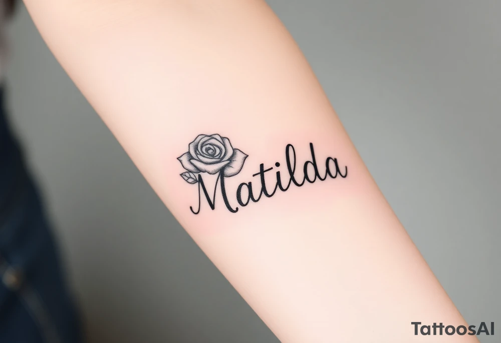 The name ‘Matilda’ in a rose tattoo idea