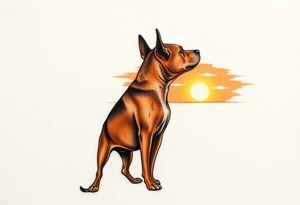 a meryle australian cattle dog and a tan pitbull standing looking out over into the sunset tattoo idea