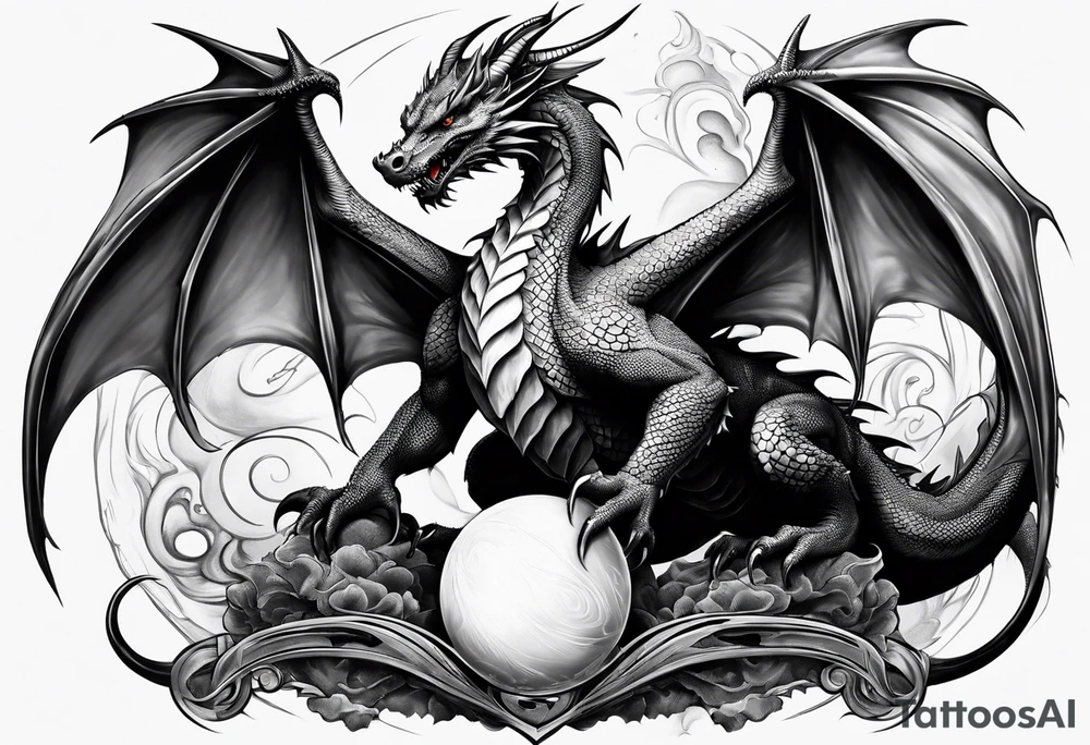 dragon holding orb tattoo idea