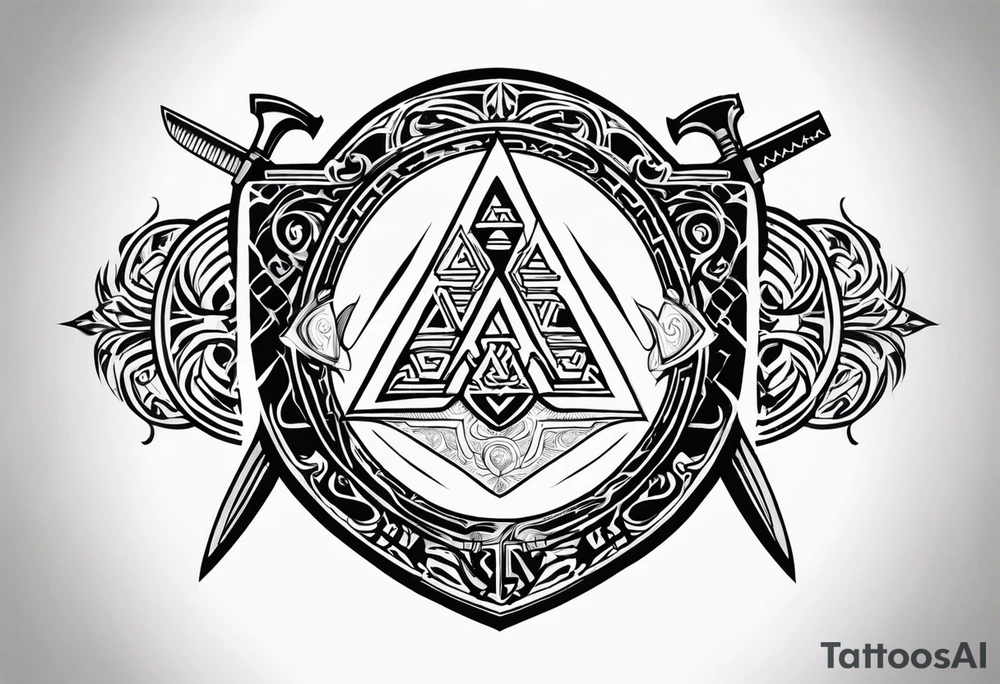 Valhalla shield sword axe Valknut tattoo idea