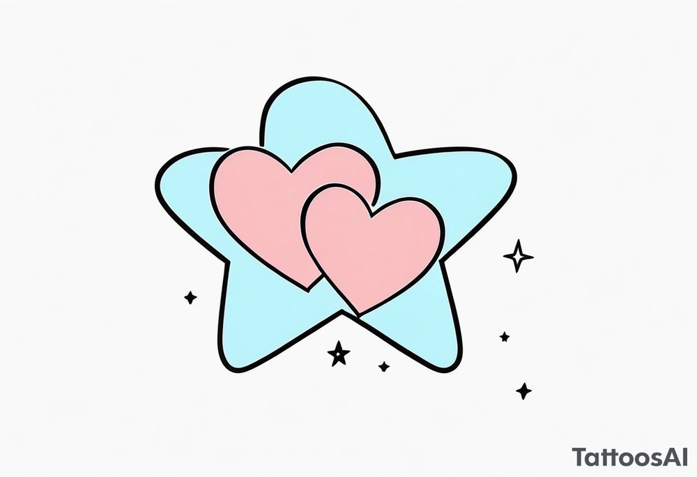 Two pink hearts one blue heart small star. Simple line tattoo idea