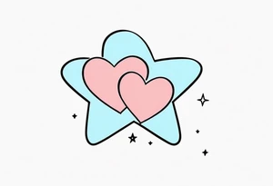 Two pink hearts one blue heart small star. Simple line tattoo idea