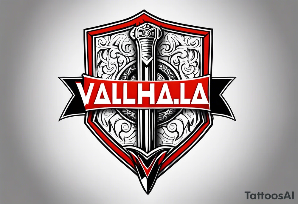Valhalla on  fire shield sword tattoo idea