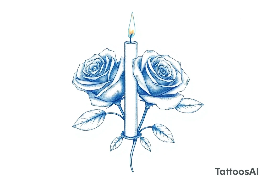 Passed love one, two roses, two candles, blue tattoo idea