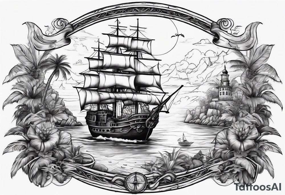 nautical pirate island background tattoo idea