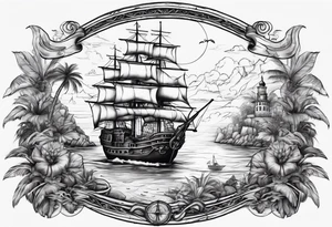 nautical pirate island background tattoo idea