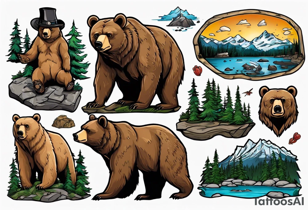 British Columbia landscape inside of a bear tattoo idea