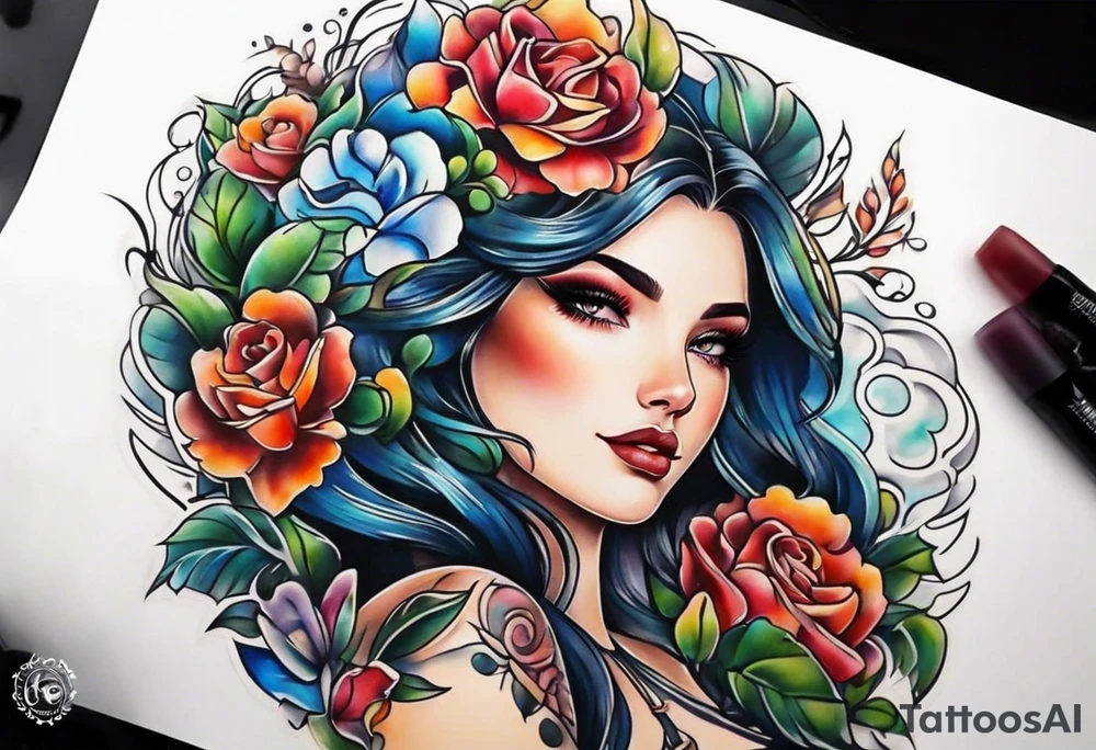 Feminine chest piece tattoo idea