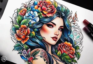 Feminine chest piece tattoo idea