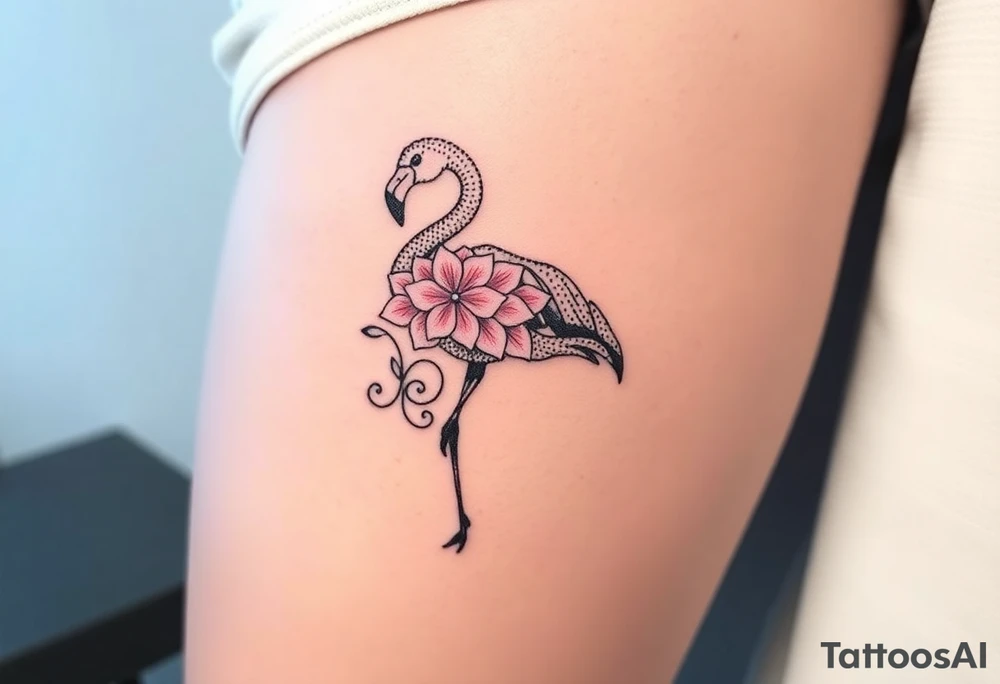 Flamingo made of hydrangea tattoo idea