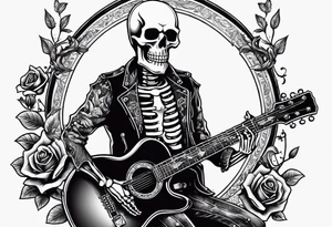 skeleton holding a guitar rock and roll punk rock singer tattoo idea
