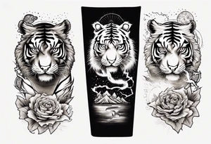 Tiger sleeve tattoo with lightning and the sun
Forearm sleeve tattoo idea
