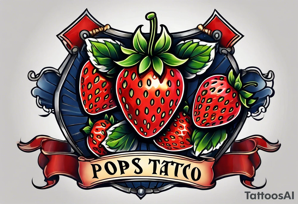 traditional navy tattoo Strawberry with banner that says Pops tattoo idea