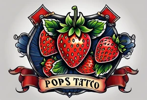 traditional navy tattoo Strawberry with banner that says Pops tattoo idea