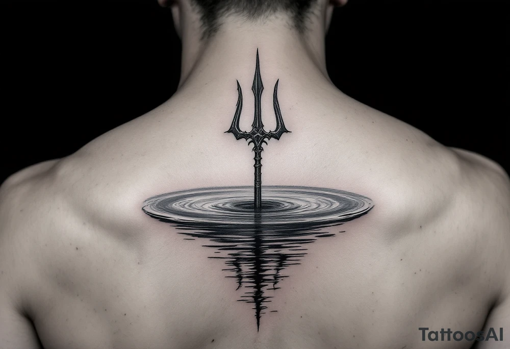 trident half way under calm water tattoo idea