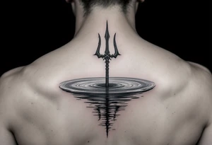 trident half way under calm water tattoo idea