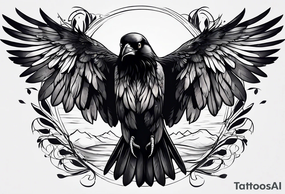 crow with open wings tattoo idea