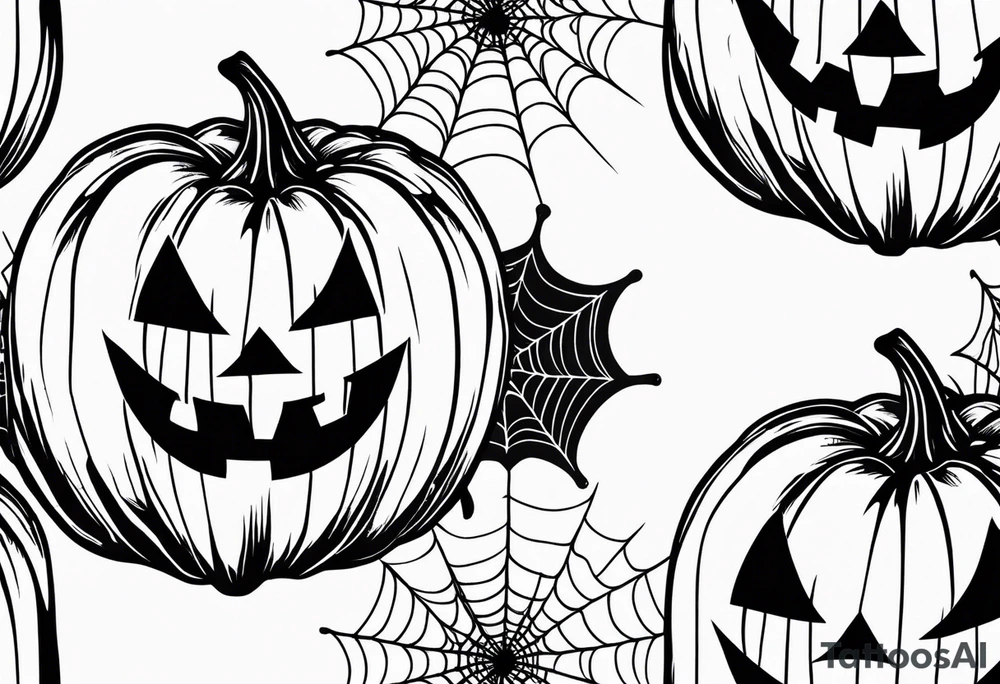 scary pumpkins with a spidernet in the background tattoo idea