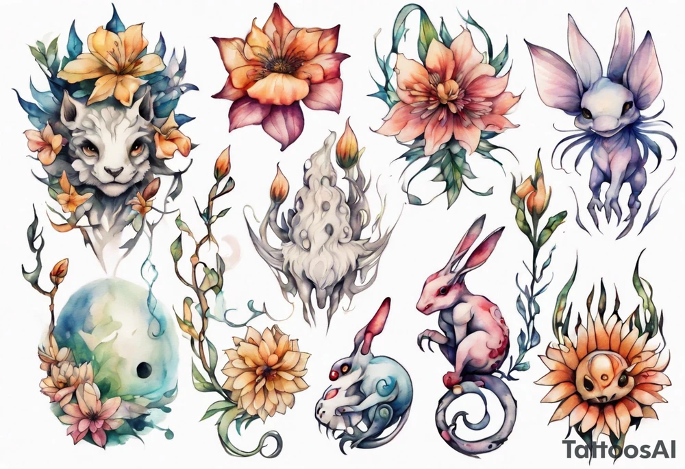 a beautiful flower creature biped tattoo idea