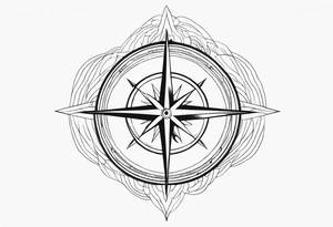 Compass with wAVES on mid back female elongated tattoo idea