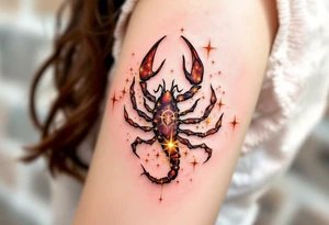 Golden stars form the shape of the astrological Scorpius ♏ symbol in the heart of the fiery red Scorpius constellation. tattoo idea