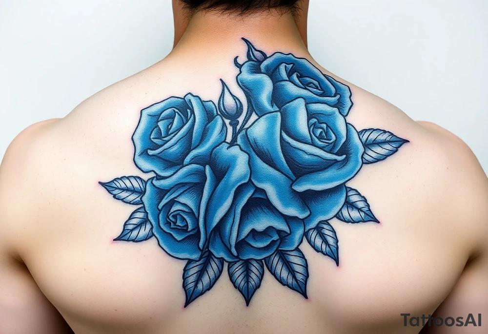 Blue roses, water, fire, cartoon tattoo idea