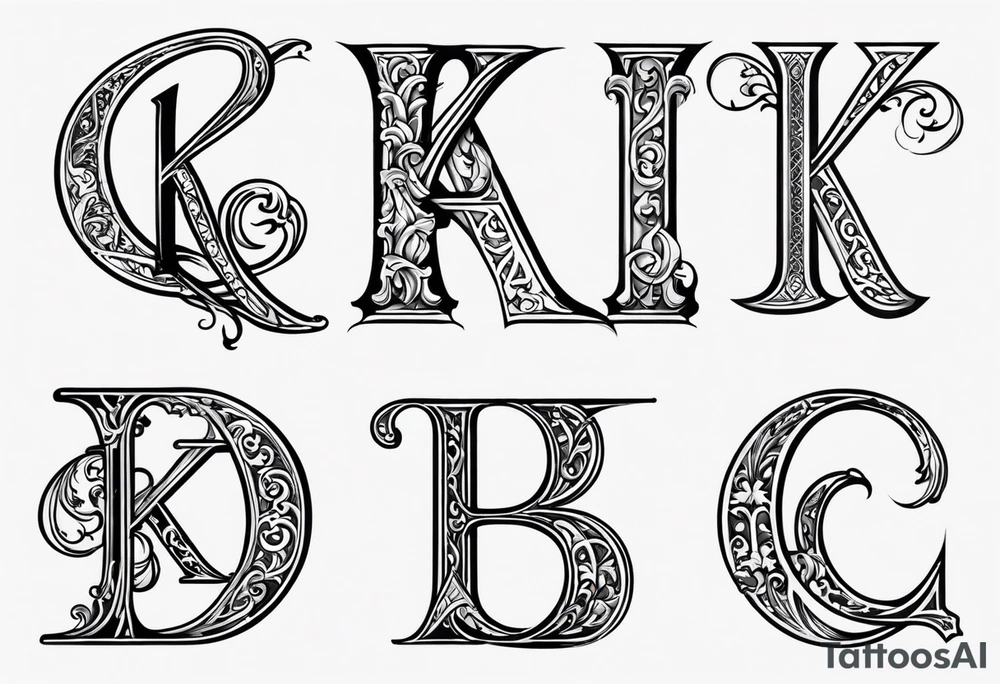 Old English Font using the letters K,A,C,B tattoo idea