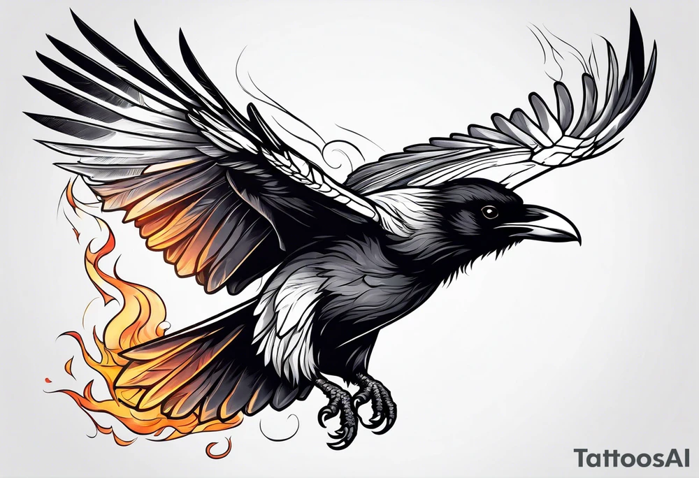 outline drawing of a flying raven with wings on fire tattoo idea outline drawing of a flying raven with wings on fire tattoo idea