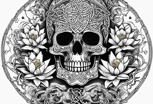 Celtic skull, water lily, daffodil, space and stars, roller coaster track tattoo idea