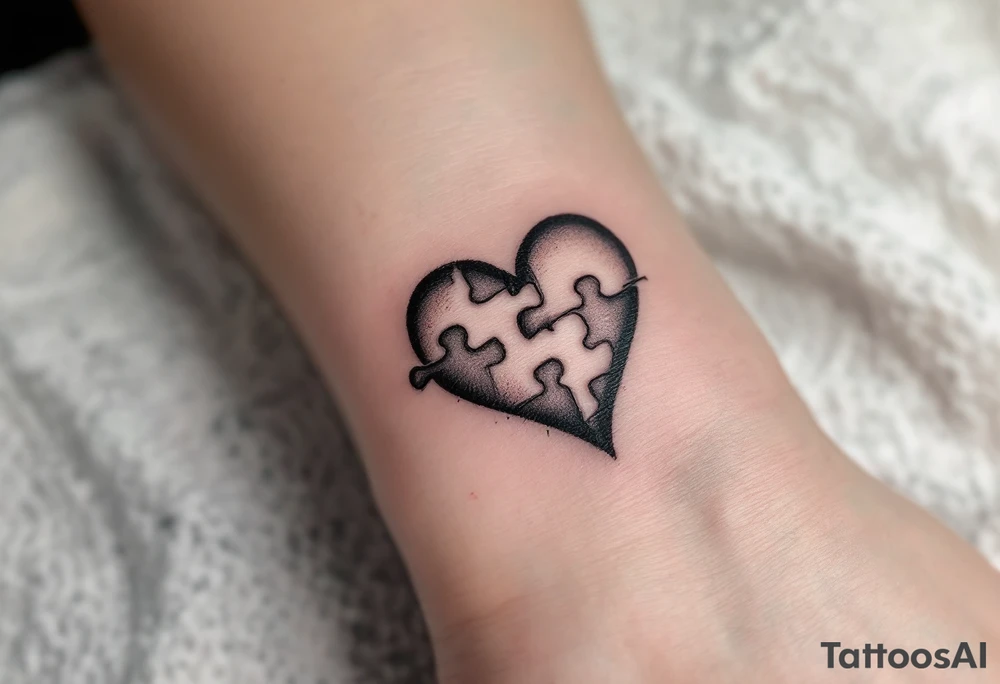 A heart with a puzzle piece missing, left in hollow grayscale tones, symbolizing the emptiness of heartbreak. tattoo idea