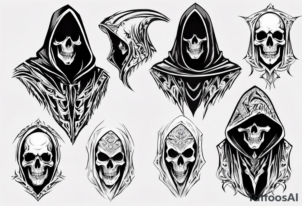 hooded reaper upper body, no skull tattoo idea