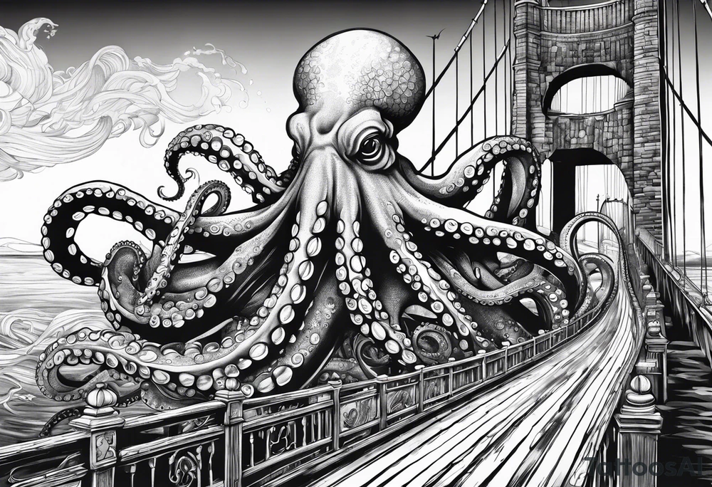 Octopus attacking a bridge tattoo idea